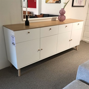 HUB SKÆNK 1678 - 4 SKUFFER & 4 LÅGER - HVID/EGEFINÉR - MÅL: 191 X 86 X 43 CM. - Outlet